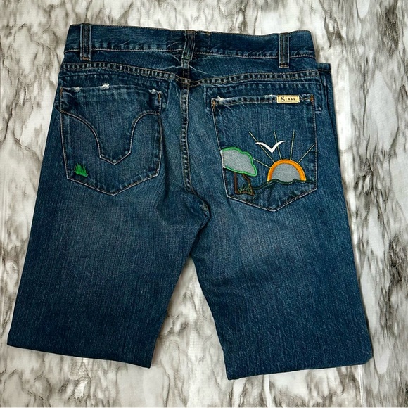 Grass Is Greener Denim - Grass Is Greener Womens Sz 31 Arrowhead Denim Jeans Y2K Low Rise Embroidered USA